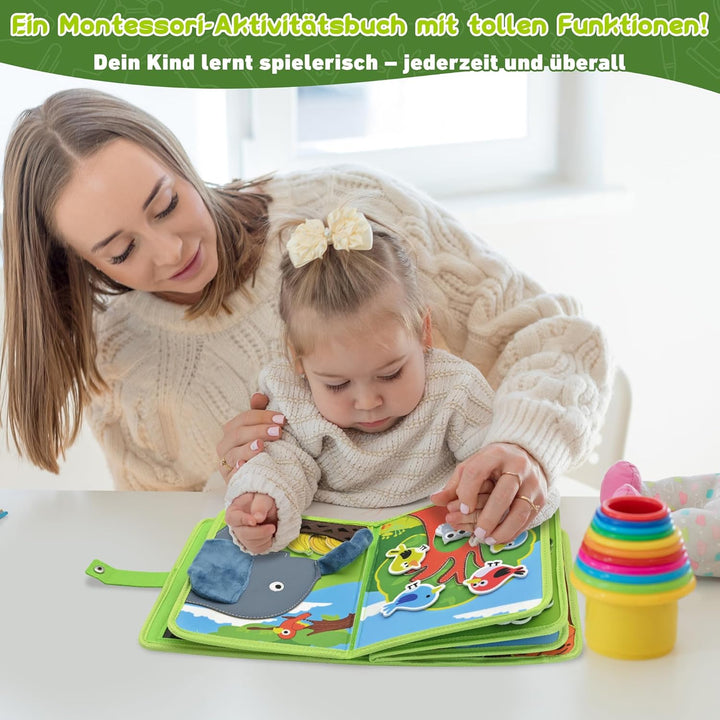 Busy Board Montessori Spielzeug ab 1 2 Jahr, Tiere Filz Busy Book Activity Board für Kleinkinder, Ge