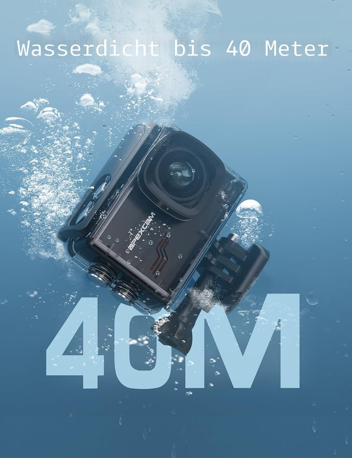 Apexcam M80 4K 60FPS 48MP Action Cam mit 128GB WiFi Karte 40M Ultra HD Unterwasserkamera Wasserdicht