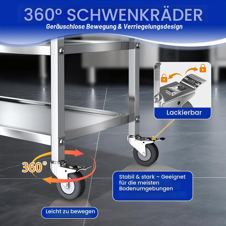 Servierwagen Küchenwagen Edelstahl Rollwagen Teewagen Transportabräumwagen Gastro Servierhilfe 3 Bor