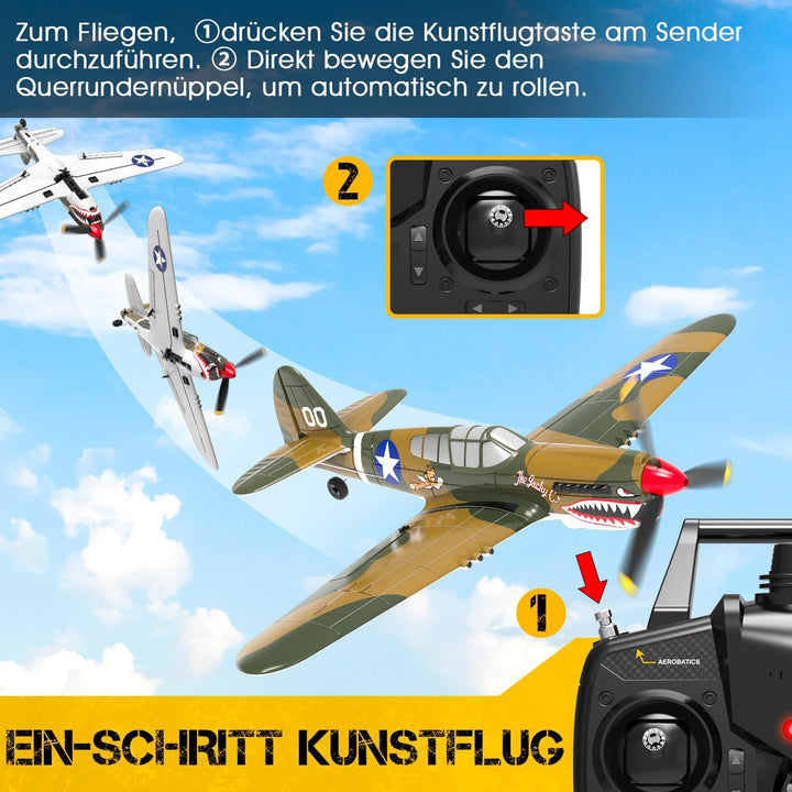 VOLANTEXRC RC Flugzeug P40, RC Plane 2,4 GHz ferngesteuertes Flugzeug RTF mit 2 Batterien, 6 Achsen