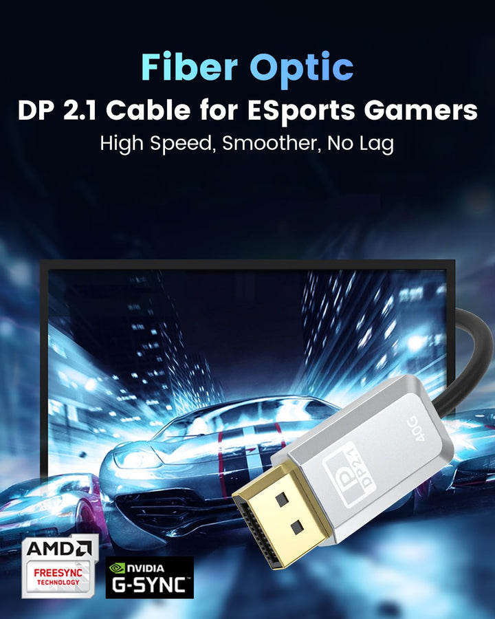 16K Glasfaser DisplayPort 2.1 Kabel 1M, DP 2.1 Kabel [16K@30Hz, 8K@60Hz, 4K@240Hz] 40Gbps Display Po