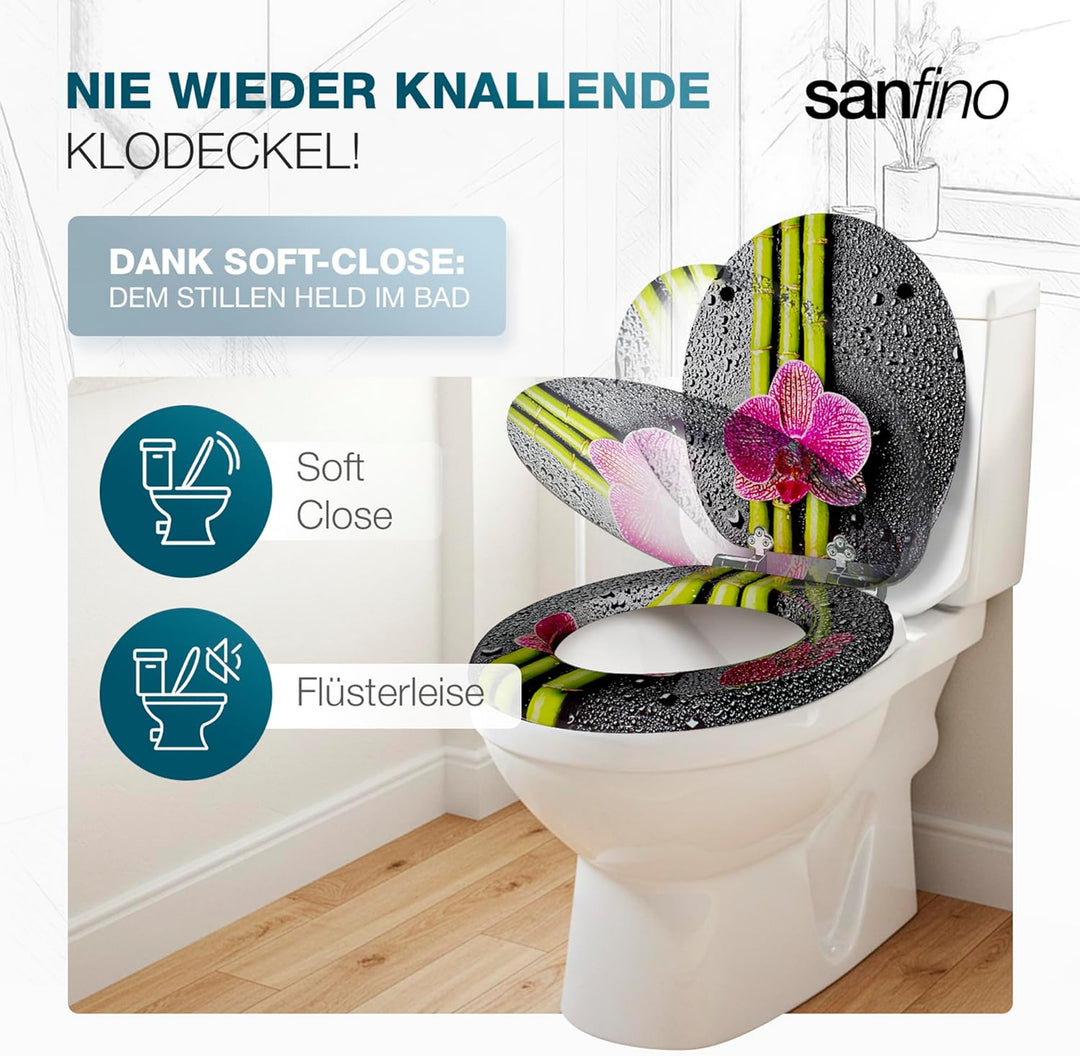 Premium WC Sitz mit Absenkautomatik – hochwertige Toilettendeckel aus Holz, viele bunte Motive, hohe