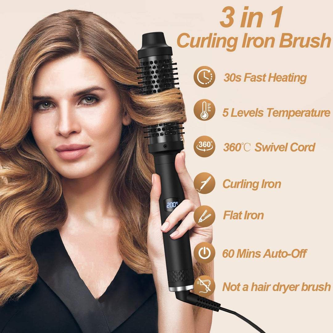 Thermal Brush 38mm, Wärmebürste mit 120–200°C LCD-Display, Lockenbürste Haarstyler Rundbürste, Verwe