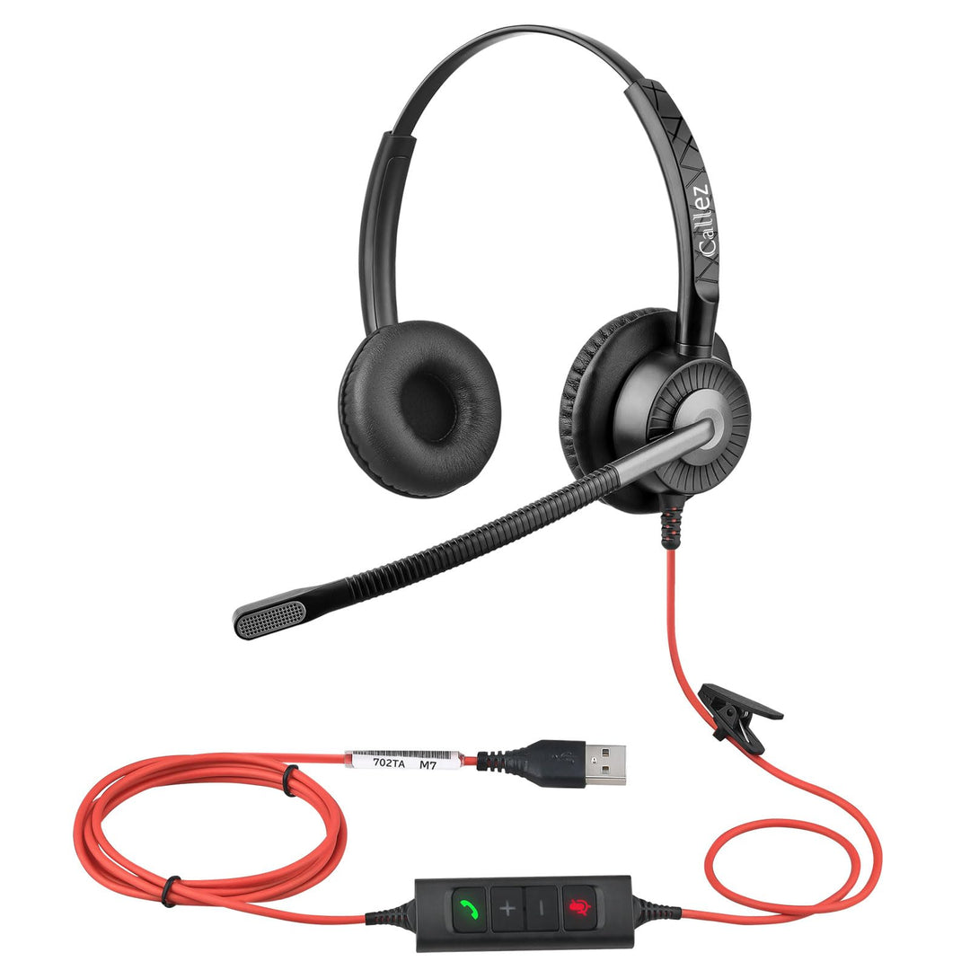 Callez USB Headset mit Mikrofon, PC Headset mit ENC Dual Noise Cancelling Mikrofon, USB Kopfhörer mi