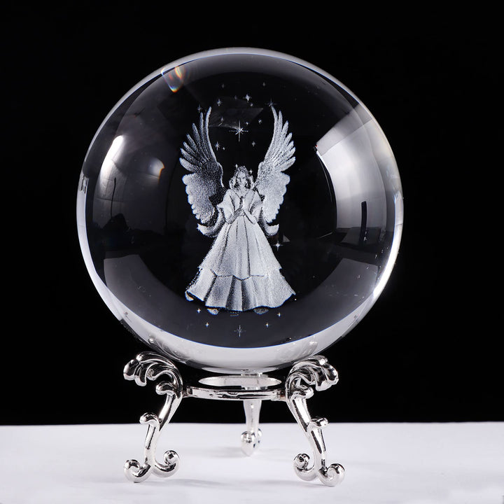 3D Betender Schutzengel Figuren Kristallkugel mit Silber Ständer Gedenkgeschenk für Frauen Freund Be