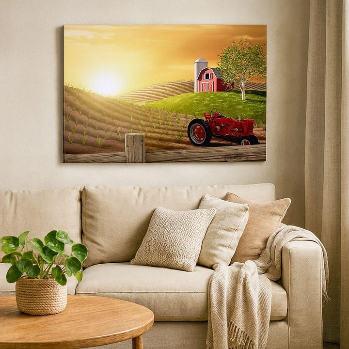 Bilder auf Leinwand Morgen Bauernhof Feld Plantage Leinwandbild 70x50cm Wandbilder Dekoration Wohnzi