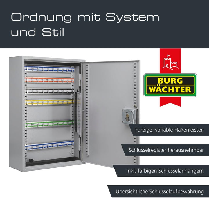 BURG-WÄCHTER Schlüsselschrank zur Wandmontage, Farbige Hakenleisten und Schlüsselanhänger, Herausneh