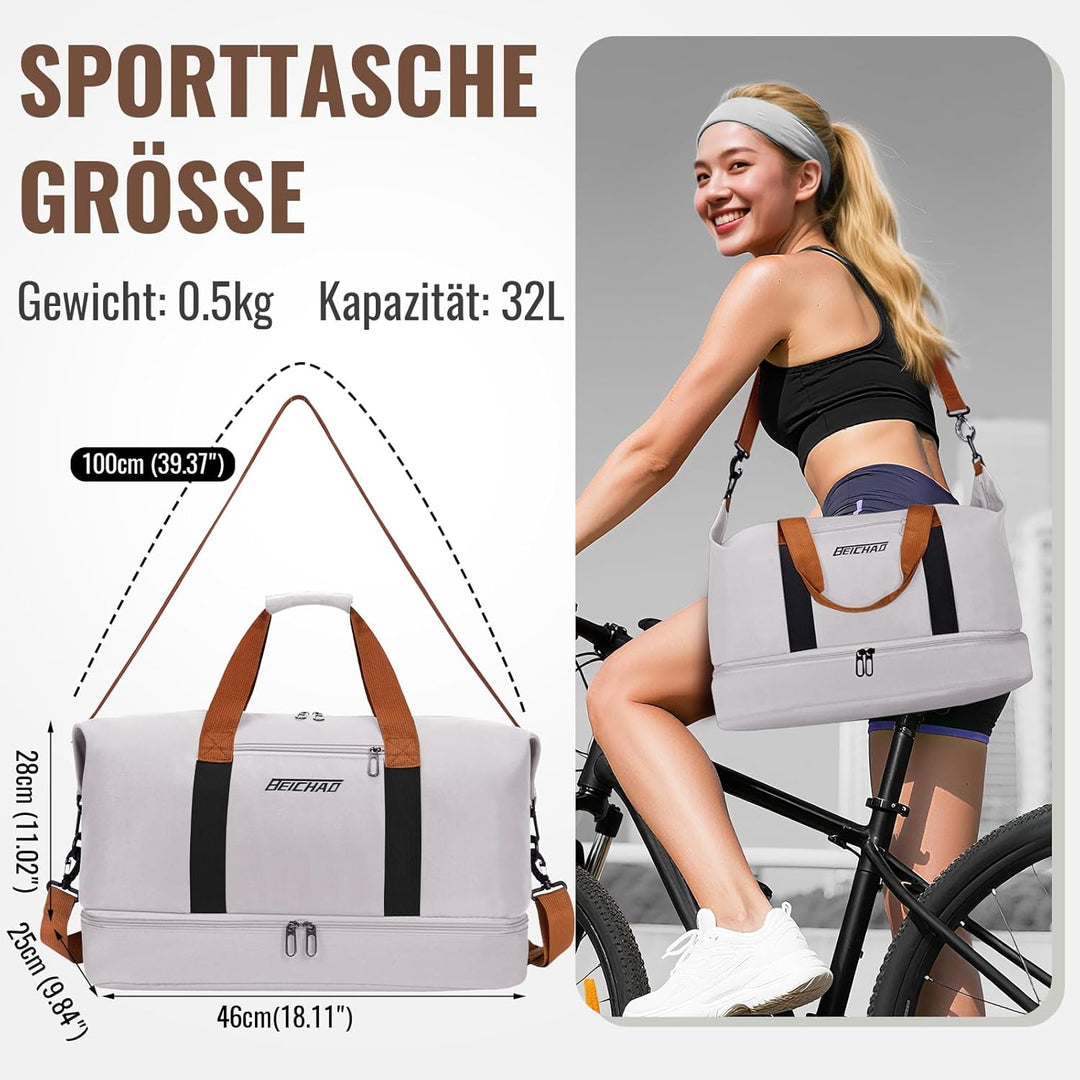 Sporttasche & Reisetasche für Damen und Herren - mit Schuhfach & Nassfach, Large Capacity Travel Bag