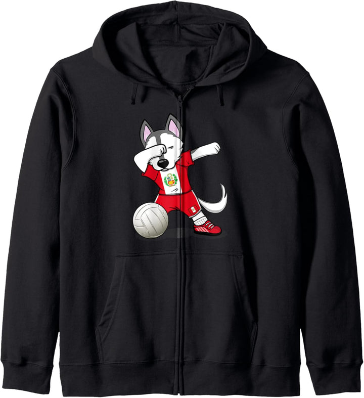 Dabbing Husky Hund Peru Volleyball Peruanische Flagge Sport Kapuzenjacke
