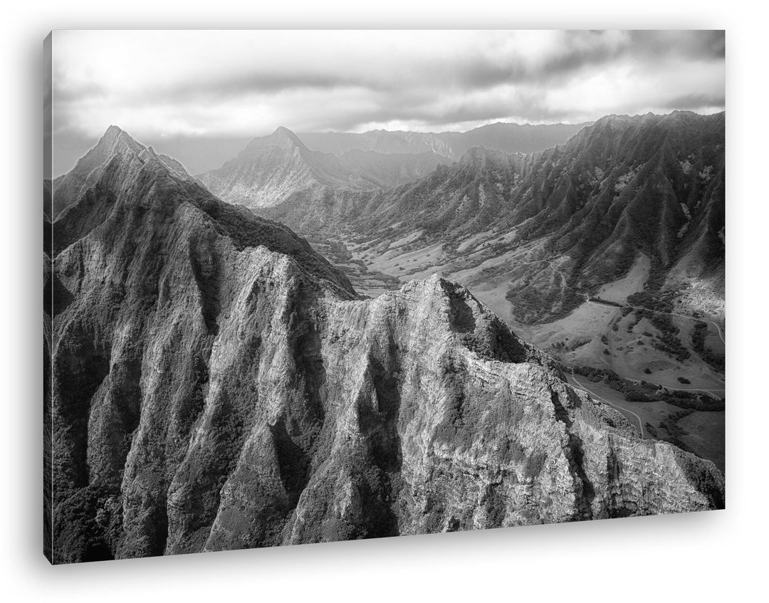 deyoli Gebirgspass in Hawaii Effekt: Schwarz/Weiss Format: 100x70 als Leinwandbild, Motiv fertig ger