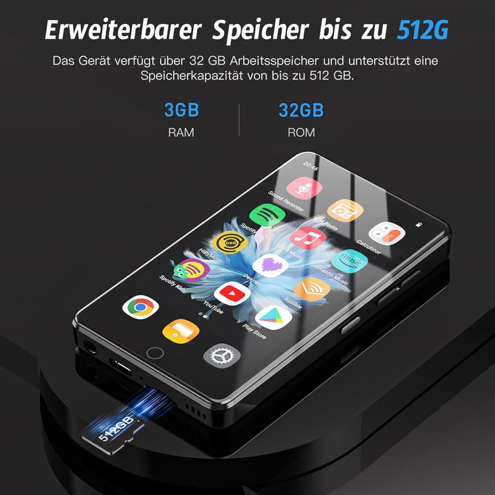 32GB MP3 Player mit Bluetooth und WiFi, 4.02“ IPS HD MP4 Player mit Lautsprechern, Musik Player für