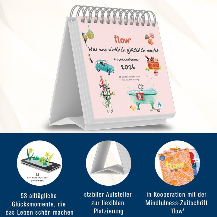 Flow - Was uns wirklich glücklich macht - Wochenkalender 17 x 16 mit Spiralbindung, 53 Illustratione