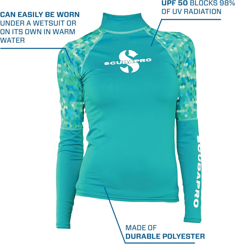 SCUBAPRO Damen UPF 50 Rash Guard, Long Sleeve, Women Rashguard XS Caribbean, XS Caribbean