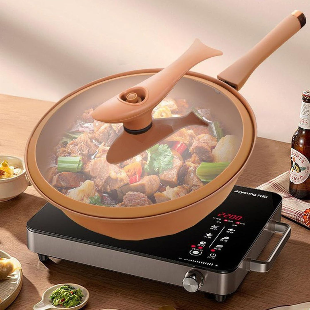 Kongou Antihaft Wok Mit Deckel, 32cm Wok Induktion Mit Dampfgarer, Stir-Fry Wok Energie Konzentriere