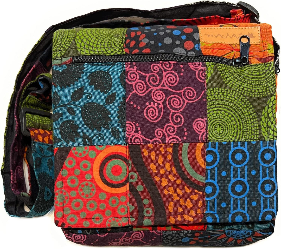 Damen Baumwolle Umhängetasche Indische Ethno Stil Boho Maliprint Tasche Baumwolle satche l mit Klapp
