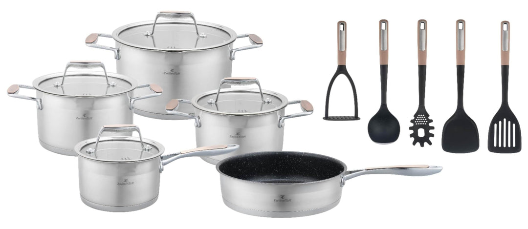 Topfset 16-teilig, Edelstahl, Glasdeckel, alle Herdarten Silber