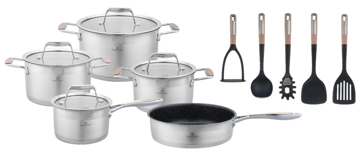 Topfset 16-teilig, Edelstahl, Glasdeckel, alle Herdarten Silber