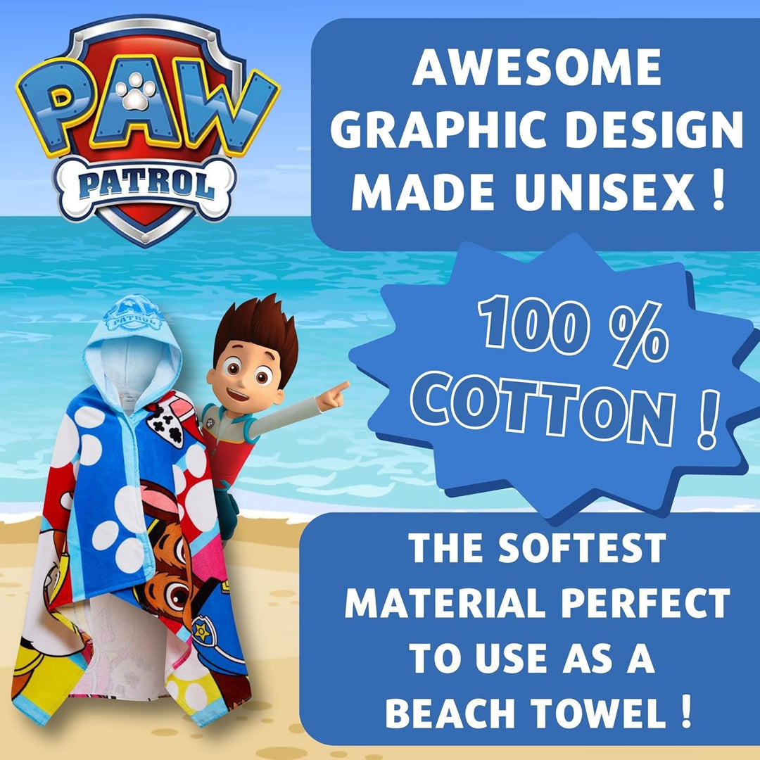 PAW Patrol Kapuzenhandtuch, 100% Baumwolle, Skye Chase Poncho, Kinder-Strandtuch, Jungen-Badetuch, M