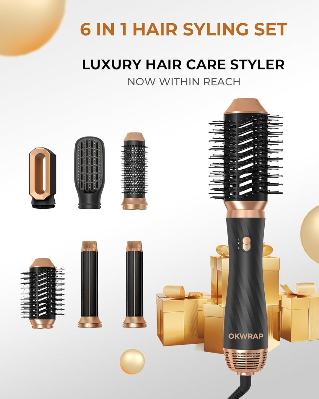 Hair Styler 6 in 1 Airstyler Haarstyler avec 6 accessoires Rundbürstenföhn, Warmluftbürste, Thermal