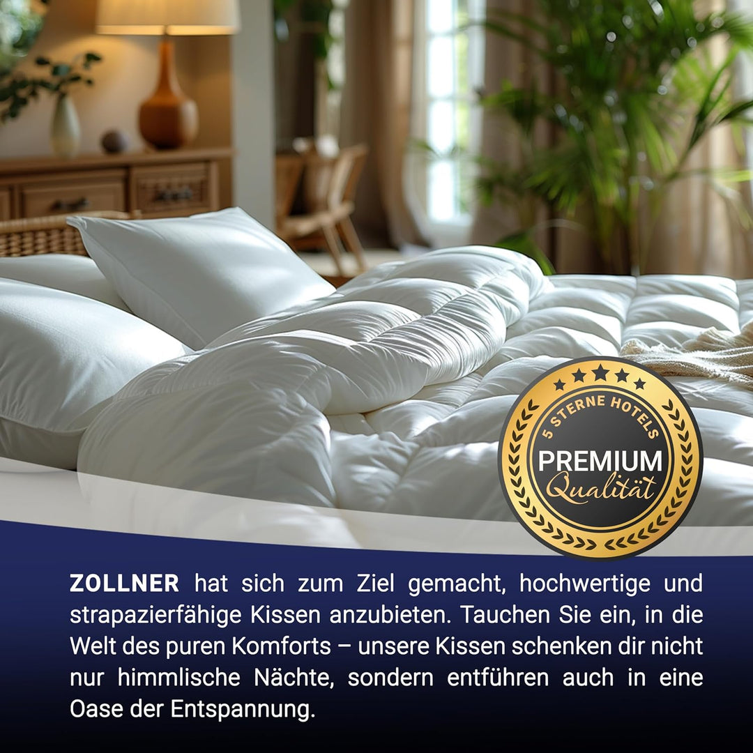 ZOLLNER Premium Kopfkissen aus 90% Daunen und 10% Federn - Made in Germany – für Allergiker geeignet