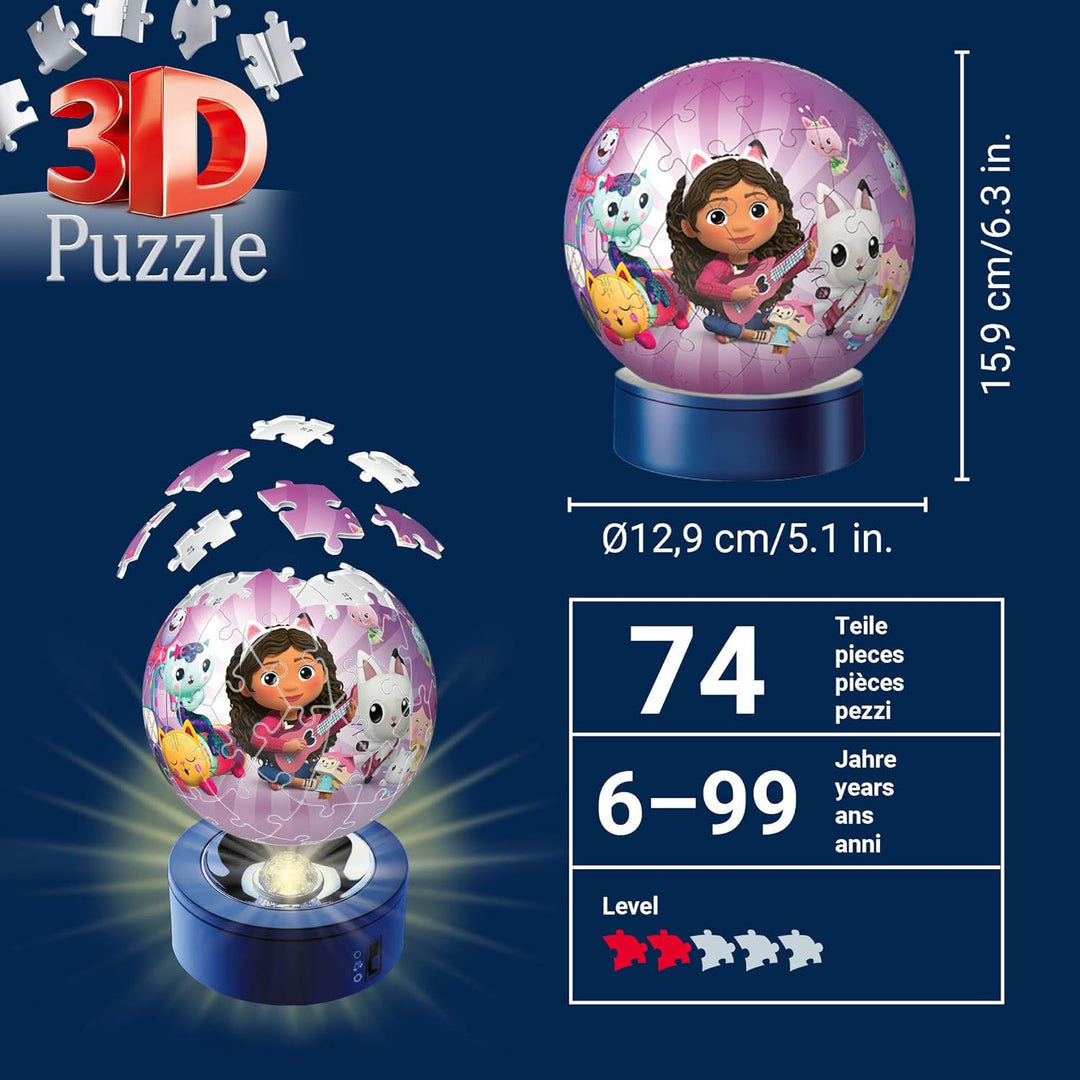 Ravensburger 3D Puzzle 11575 - Nachtlicht Puzzle-Ball Gabby's Dollhouse - für Gabby's Dollhouse Fans
