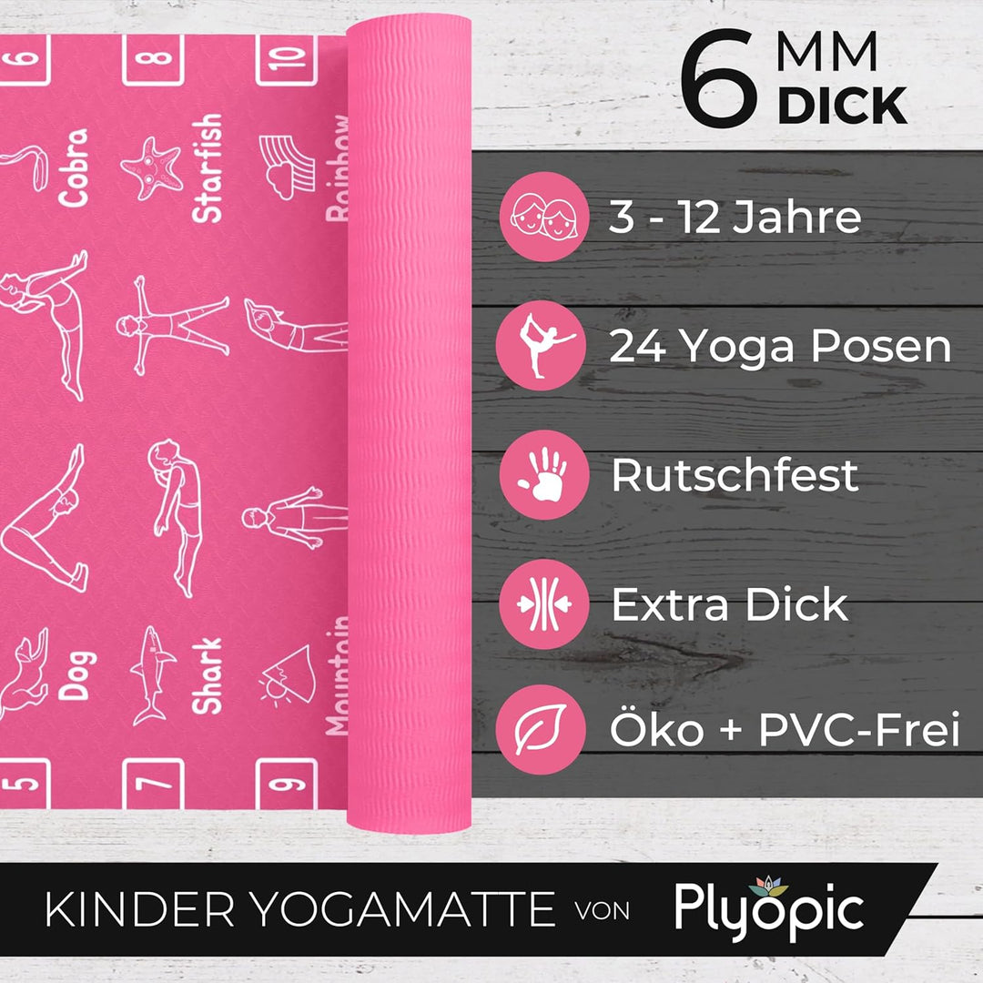 Plyopic Kinder Yogamatte – Leicht, Rutschfest, TPE Fitnessmatte – Ideal für Jungen &amp; Mädchen (3–12 J
