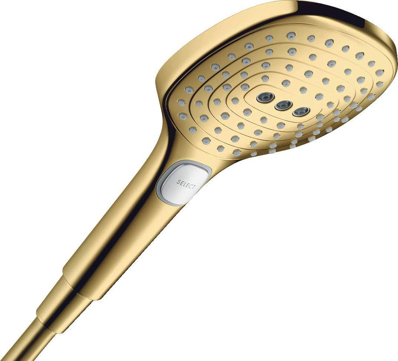 hansgrohe Duschkopf Raindance Select E, Handbrause 120mm, 3 Strahlarten, Polished Gold Optic Polishe