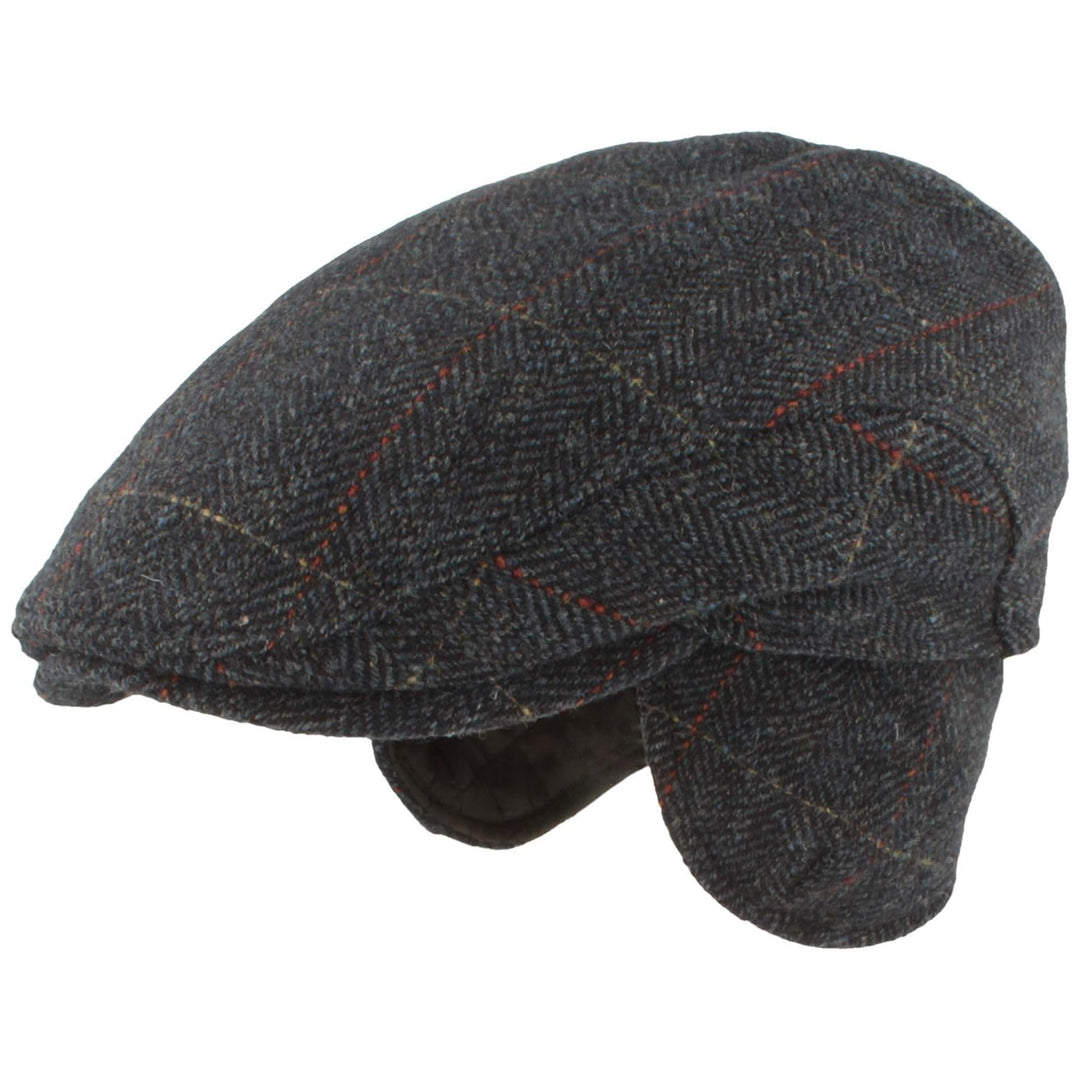 Breiter Herren Winter Schiebermütze mit Ohrenklappen Flatcap Schirmmütze 100% Wolle mit ausklappbare