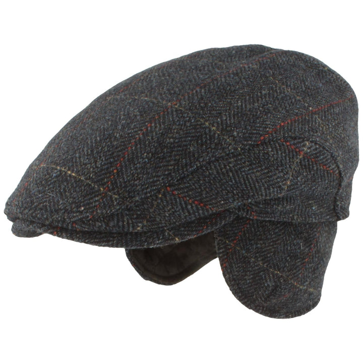 Breiter Herren Winter Schiebermütze mit Ohrenklappen Flatcap Schirmmütze 100% Wolle mit ausklappbare