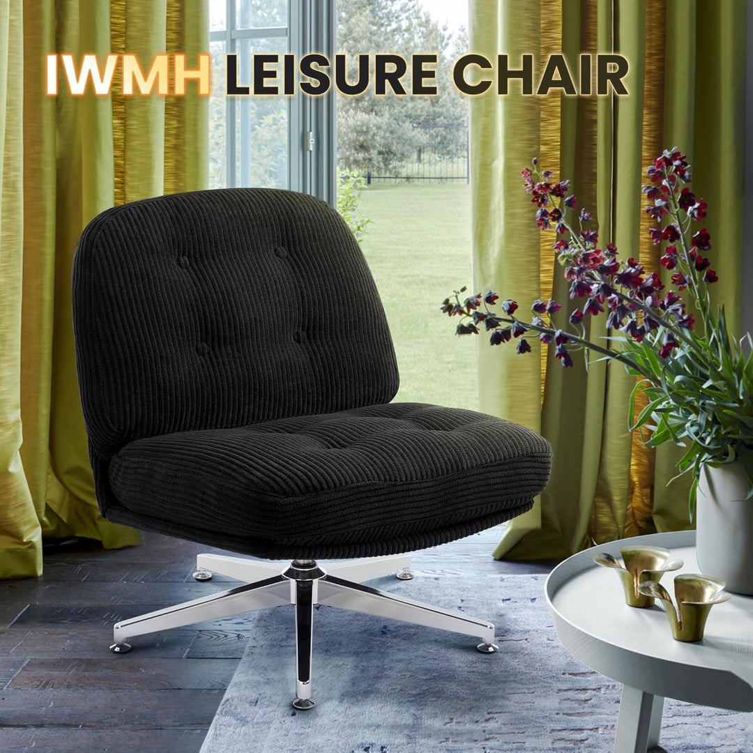 IWMH Bürostuhl ohne Armlehne, Sessel Wohnzimmer mit gekreuzten Beinen, Ergonomischer Drehstuhl mit E