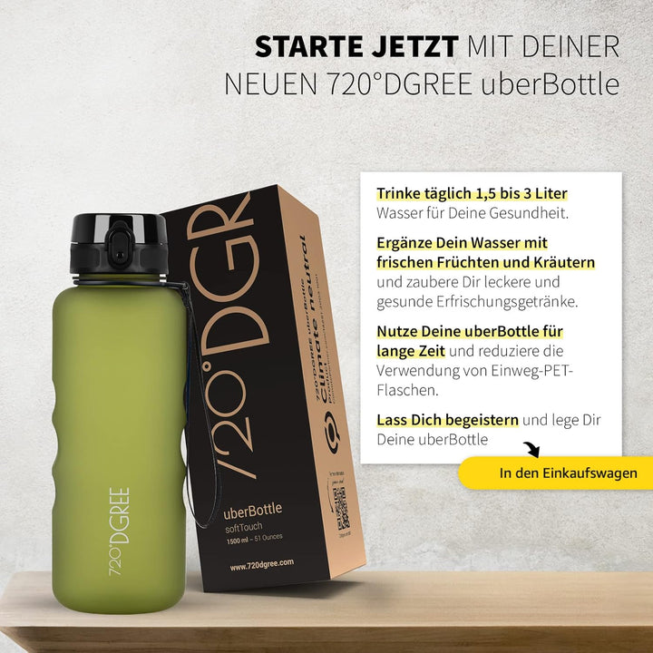 720°DGREE Trinkflasche 1,5 Liter uberBottle SoftTouch +Ziel - BPA-frei - XL Wasserflasche für Fitnes