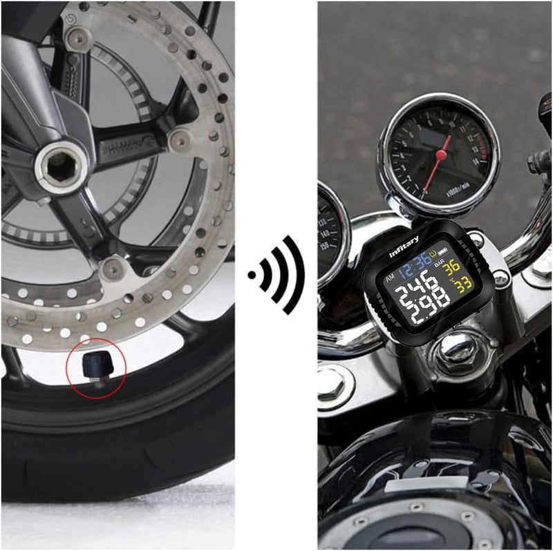 Riloer Motorrad-Reifendrucküberwachungssystem TPMS mit 2 externen Sensoren Kabelloses LCD-Display US