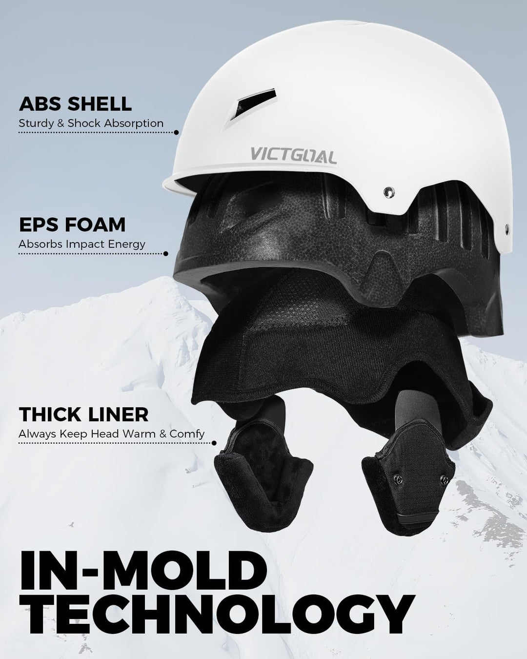 Victgoal Skihelm Herren Damen mit Warme Flusen-Ohrpolster, Gute Belüftung Sicherheits Snowboard Helm