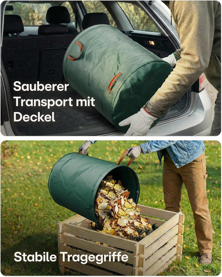 Praknu 3x Gartenabfallsack 300 Liter Mit Deckel - Laubsack Mit 4 Reissfesten Griffen - Stabil - Falt