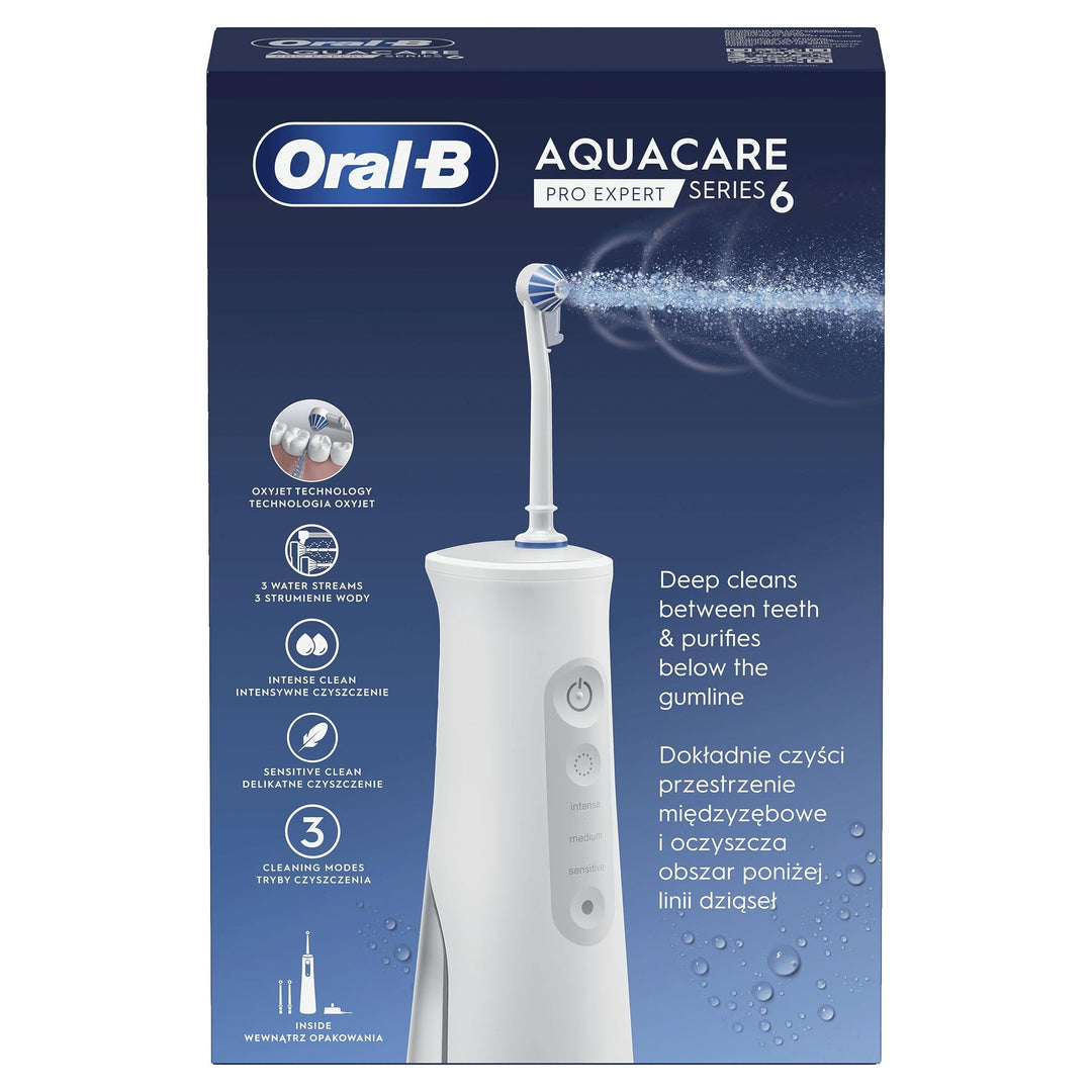 Oral-B AquaCare Pro-Expert Serie 6 Irrigator mit Oxyjet-Technologie, 3 Endstücke, 2 Arten von Wasser