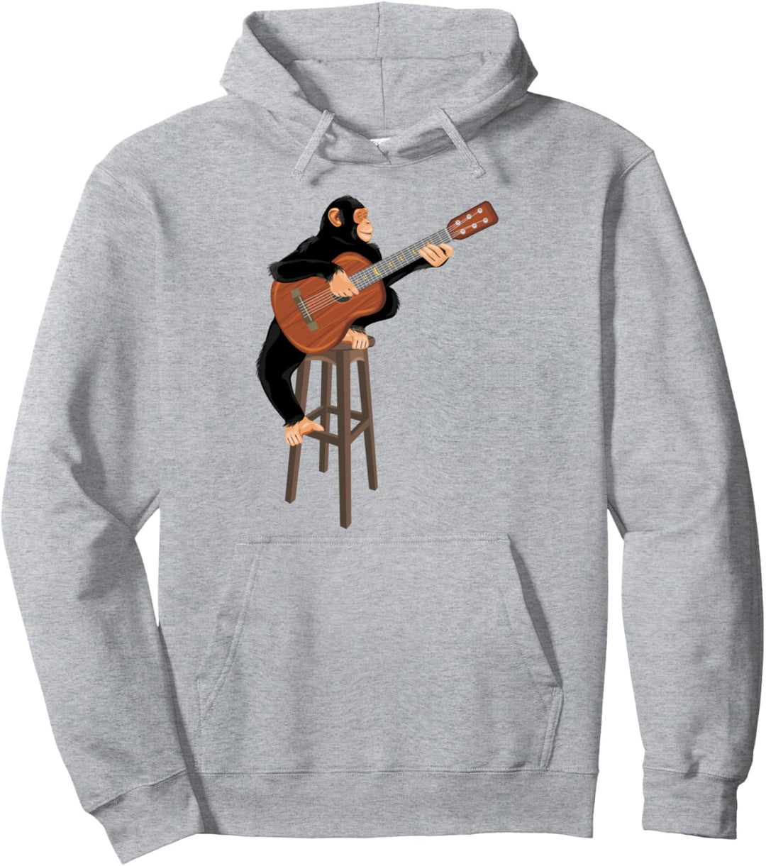 Affe mit Akustikgitarre. Schimpanse spielt Gitarre Pullover Hoodie