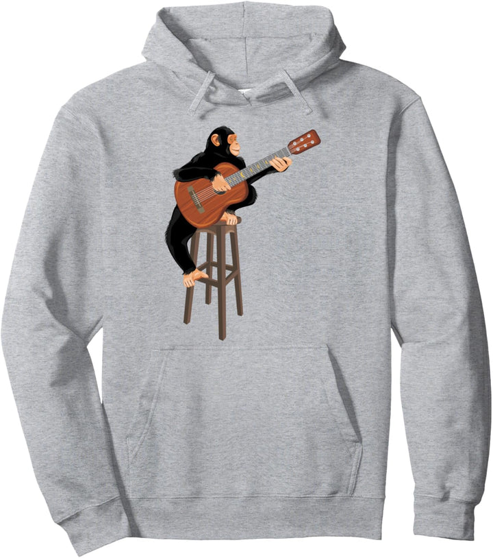 Affe mit Akustikgitarre. Schimpanse spielt Gitarre Pullover Hoodie