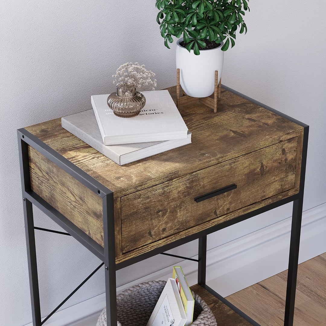 Vida Designs Brooklyn Beistelltische, Holz, Dark Wood, 1 Drawer Dark Wood 1 Drawer, Dark Wood 1 Draw