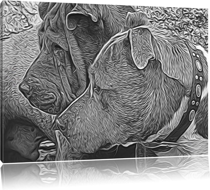zwei Hunde im Profil Deluxe Format: 100x70 cm auf Leinwand, XXL riesige Bilder fertig gerahmt mit Ke