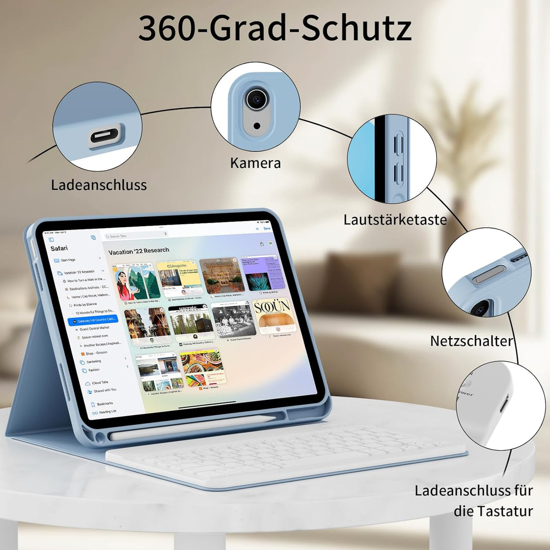 ZOPSGYU Hülle mit Tastatur für iPad (A16) 11/10 Generation (2025/2022, 11/10.9 Zoll), Schutzhülle mi