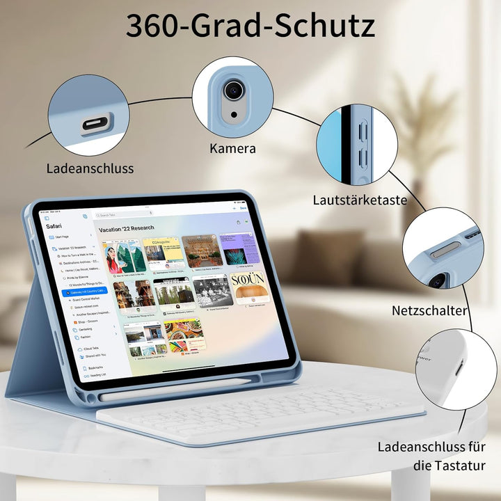 ZOPSGYU Hülle mit Tastatur für iPad (A16) 11/10 Generation (2025/2022, 11/10.9 Zoll), Schutzhülle mi