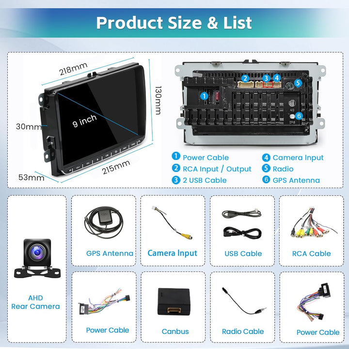 [2+64G] Android 13 Carplay Autoradio für VW Golf 5 Golf 6 Skoda Passat Polo Radio, Wireless Android