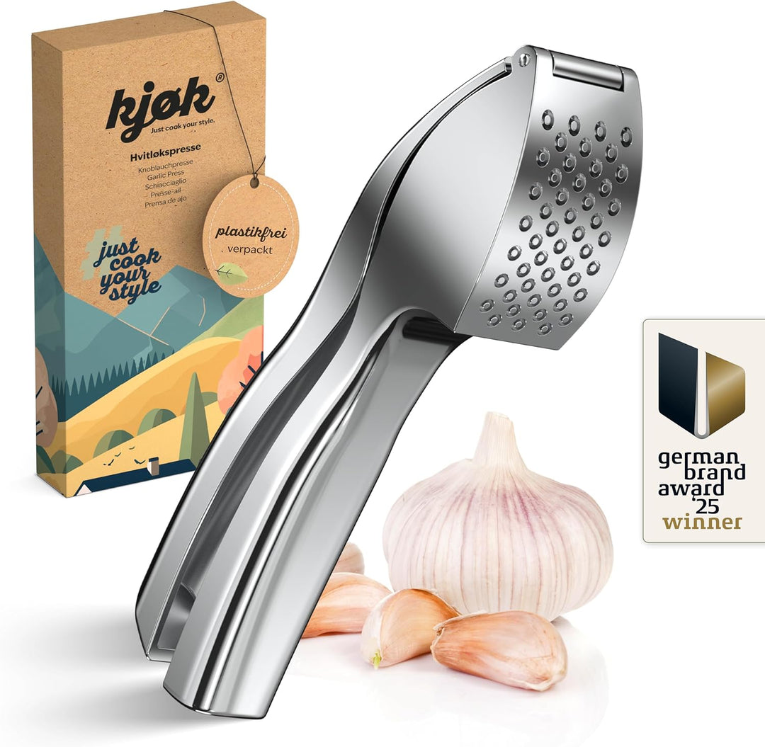kjøk Premium Knoblauchpresse - Zinklegierung in Chrom glänzend - profi Knoblauch Presse spülmaschine