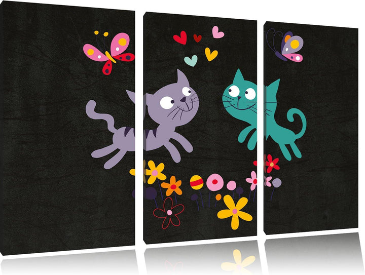 Pixxprint fröhlich und spielende Kätzchen weiss 3-Teiler Leinwandbild 120x80 Bild auf Leinwand