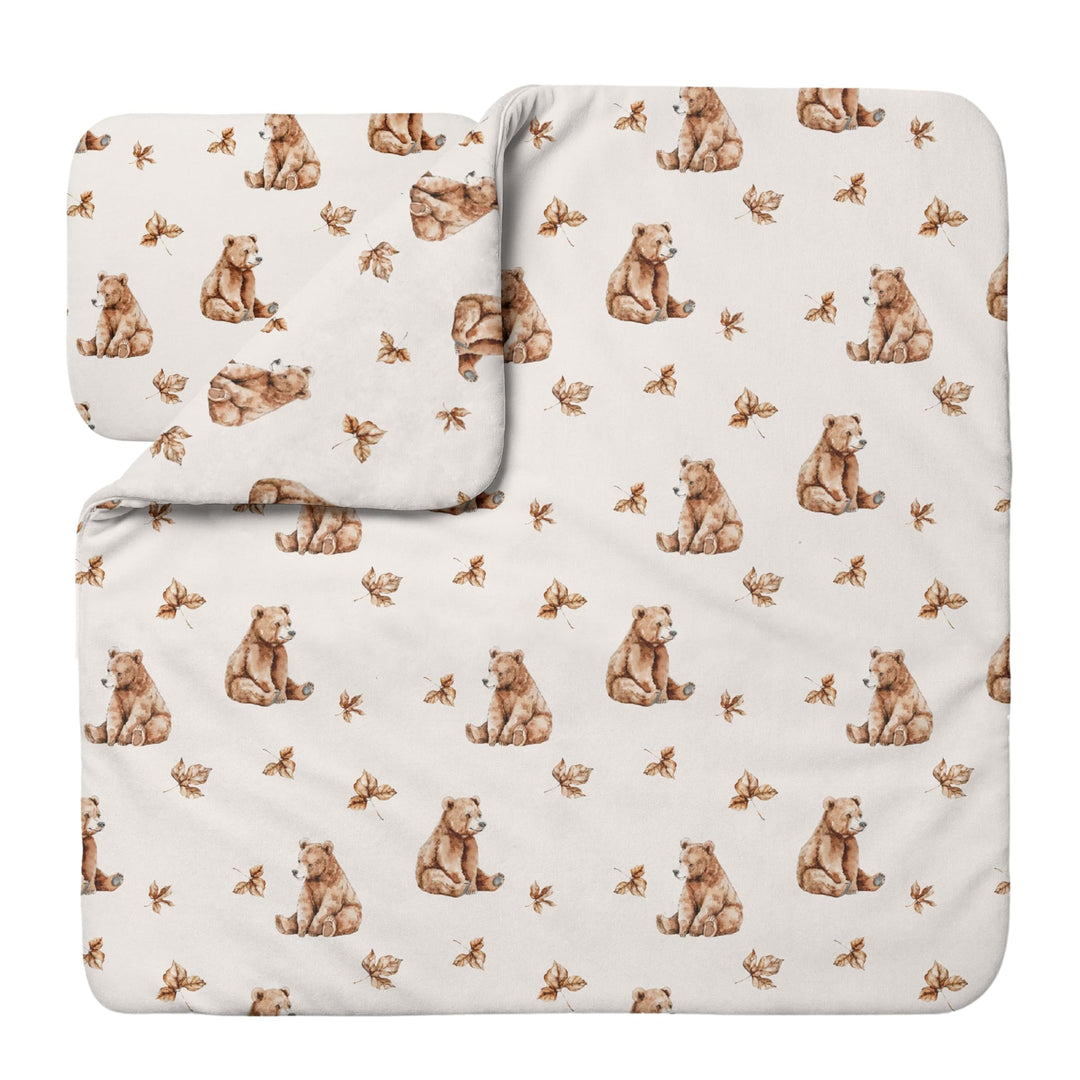 waldin Babybettwäsche Bambus Viskose Set ohne Bezug, Bärchen/Beige | Hypoallergen, Atmungsaktiv, The