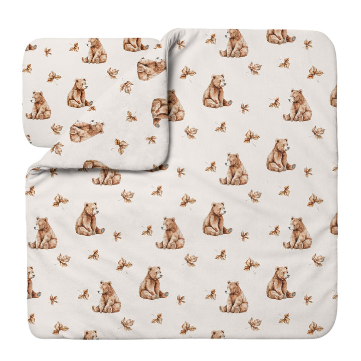 waldin Babybettwäsche Bambus Viskose Set ohne Bezug, Bärchen/Beige | Hypoallergen, Atmungsaktiv, The