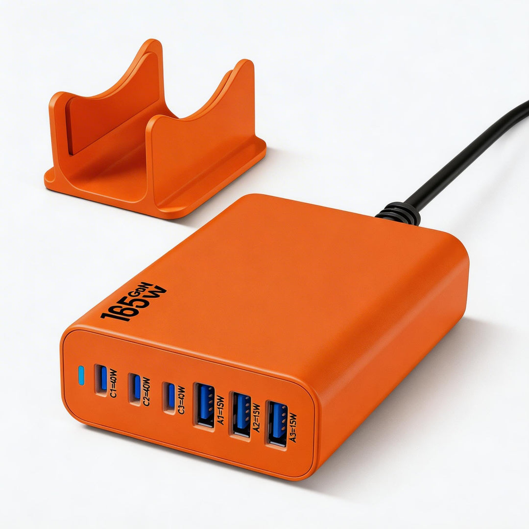 6 Ports Ladestation Schnellladegerät, 165W USB C Schnelllade Netzteil, PD Power GaN Ladegerät kompat
