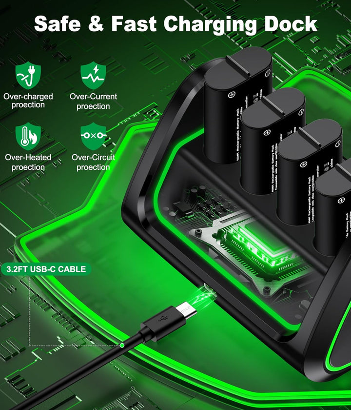 Controller Akku für Xbox mit 4 x 4080 mWh wiederaufladbarem Akkupack für Xbox One/Xbox Series X/S, C