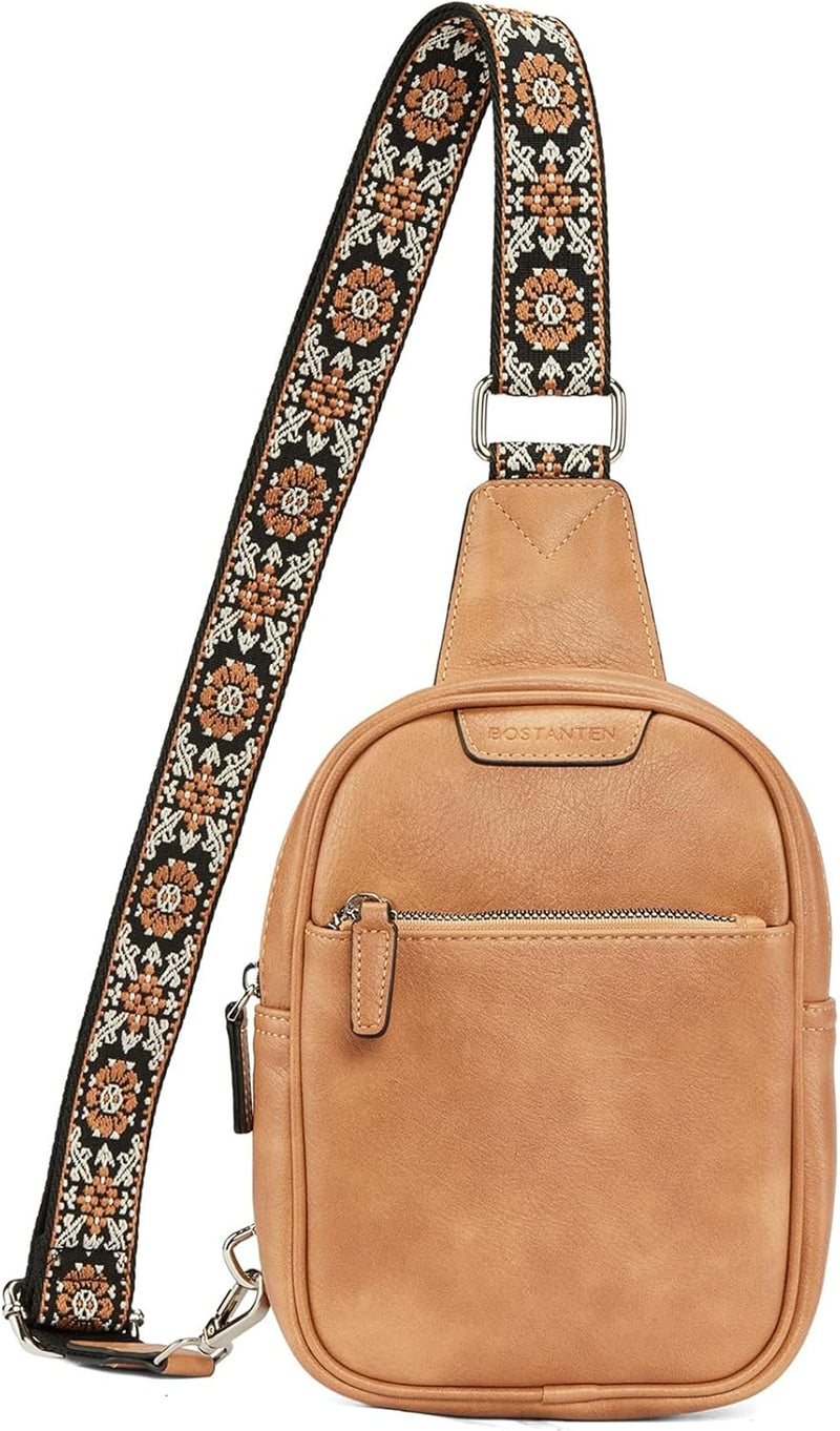 BOSTANTEN Brusttasche Damen Schulterrucksack Sling Bags Klein Umhängetasche Crossbody Bag PU Leder B