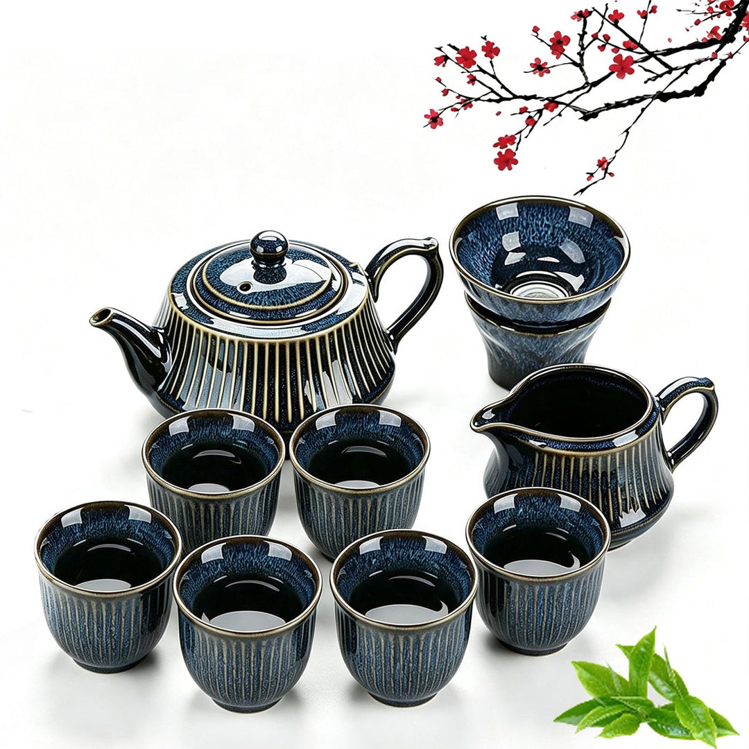Chinesisches Gongfu-Tee-Set aus Porzellan, 10 Stück Schönes Keramik Teekannen-Set mit Teebereiter un